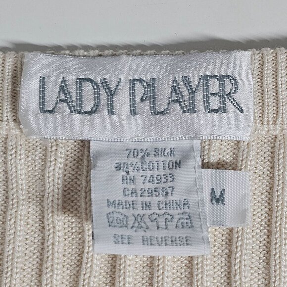 1990s Vintage Lady Player Beige Cable Knit Sleeveless Sweater Vest Silk Womens M - Picture 3 of 8